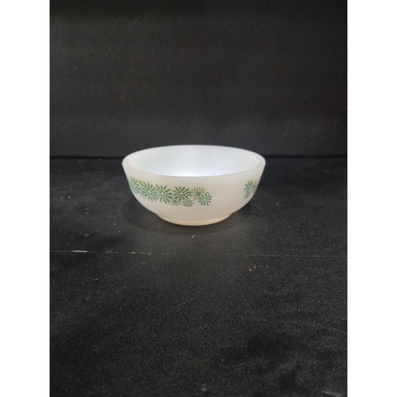 Glasbake Milk Glass Casserole Dish, Green Floral Ovenware, Vintage Glass Bowl - Picture 2 of 9